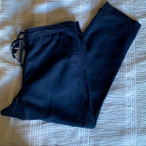 J Crew Tie-waist seaside pant in linen blend Navy